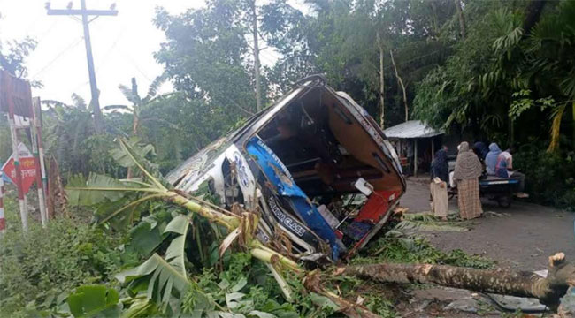 নলছিটিতে বাস খাদে পড়ে আহত ১০