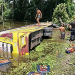 মহাসড়কের পাশে পুকুরে উল্টে পড়ল ‘রোজা এক্সপ্রেস’